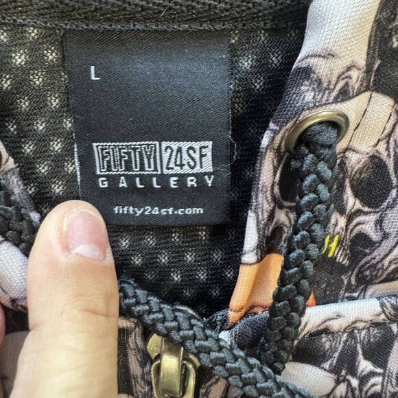 Fifty 24SF Gallery Zipper Hoodie Jacket L All Over Skull Print Grunge Y2k 90s - Picture 11 of 12